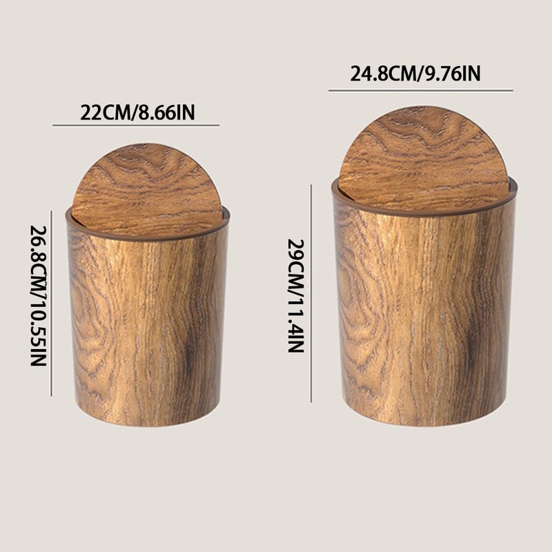 Office Wastebasket With Swing Lid Imitation Wood Kitchen Garbage Container Bin For Home Bathroom 4