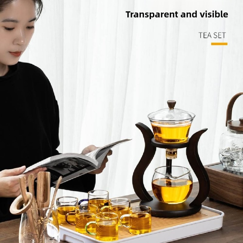 Magnetic Flow Semi-Automatic Glass Teapot Set, Lazy Kung Fu Drip Heat Resistant Tea Set Gift