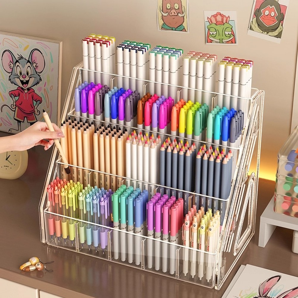 Large Capacity Acrylic Storage Rack Watercolor Pencil Organizer Desktop Marker Pen Storage Box With 6