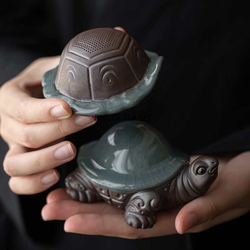 Cute Animal Statues, Ceramic Turtle Tea Set Filter, Chinese Kung Fu Tea Set for Decoration