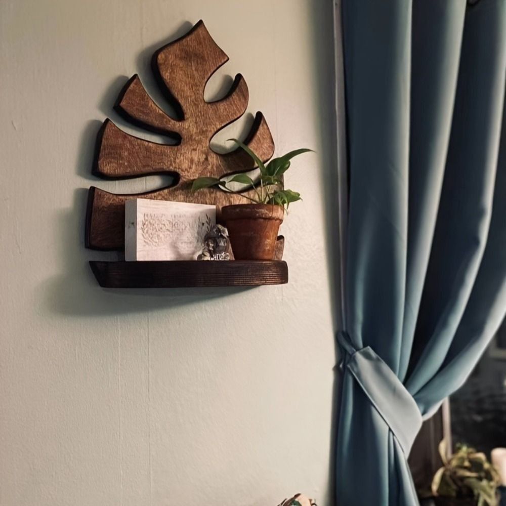 Wooden Wall Decoration Crafts, Creative Wall Mounted Storage Rack, Modern Retro Plant Wall Hanging for Home Indoor Use