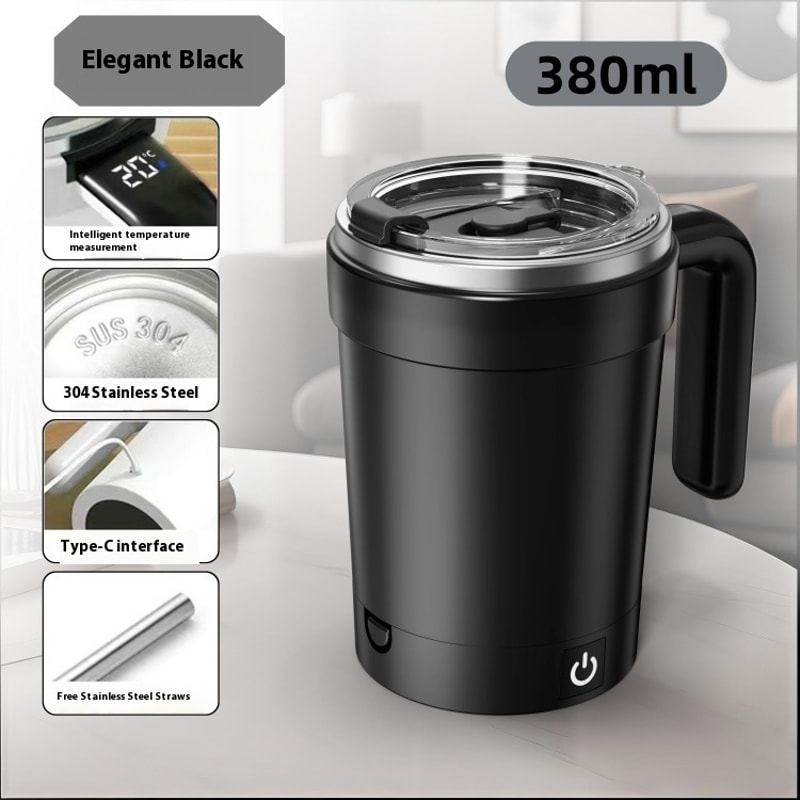Magnetic Automatic Stirring Cup, Electric Portable Coffee Cup with Temperature-Measuring Function, Milkshake Cup for Spo