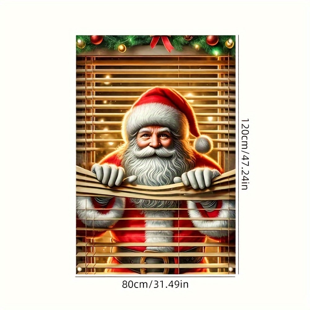 Christmas New Year Decoration Santa Claus Window Cover Indoor Outdoor Party Supplies Polyester Phot 1