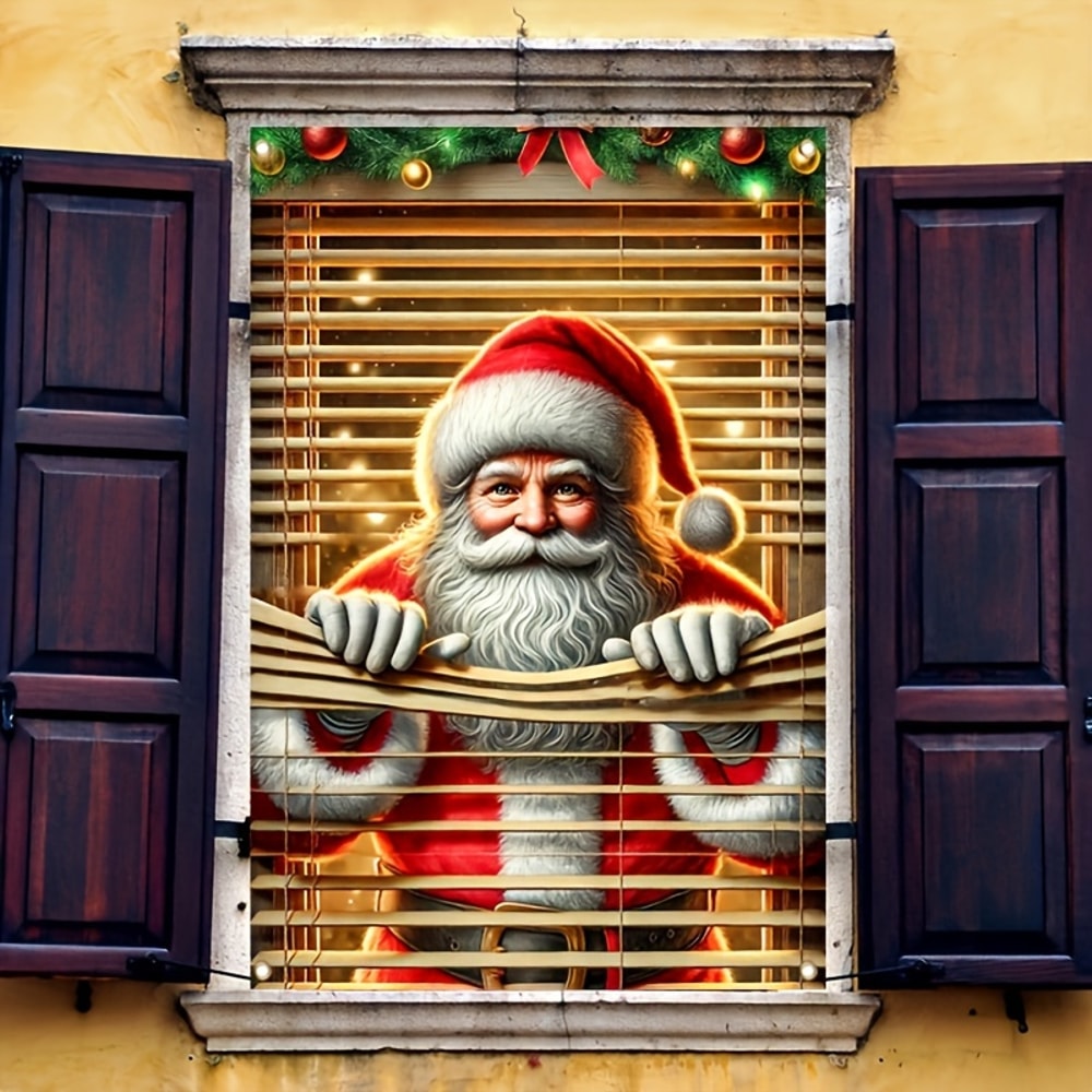 Christmas New Year Decoration Santa Claus Window Cover Indoor Outdoor Party Supplies Polyester Phot 3