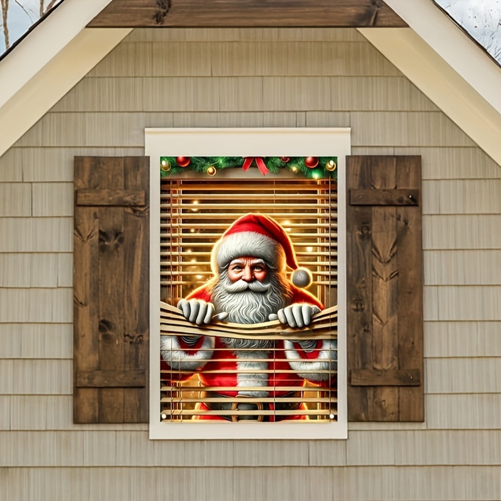 Christmas New Year Decoration Santa Claus Window Cover Indoor Outdoor Party Supplies Polyester Phot 4