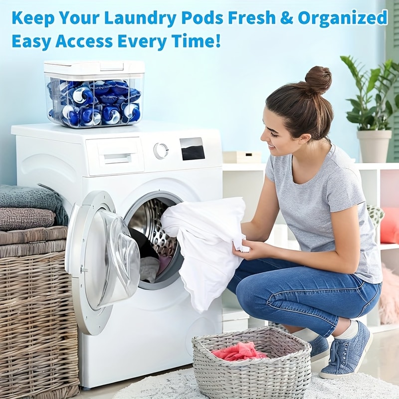Pod Storage Container, Laundry Pod Holder Compatible with Tide, Powder Containers with Pop up Lid and Scoop Organizer