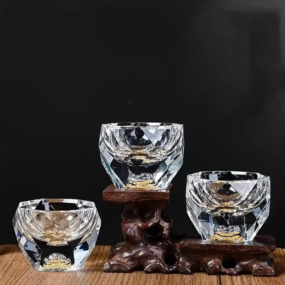 Double Bottom Glass Tea Cup Luxury Crystal Vodka Shot Glass Sake Teacup Bar Glass With Gold Foil 4