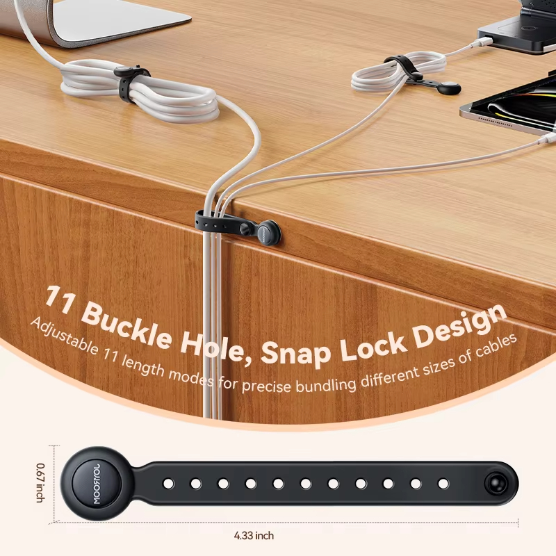 Wire Organizer Cable Holder, Adjustable Magnetic Cable Management Ties with Hook & Loop Straps for Home Organization