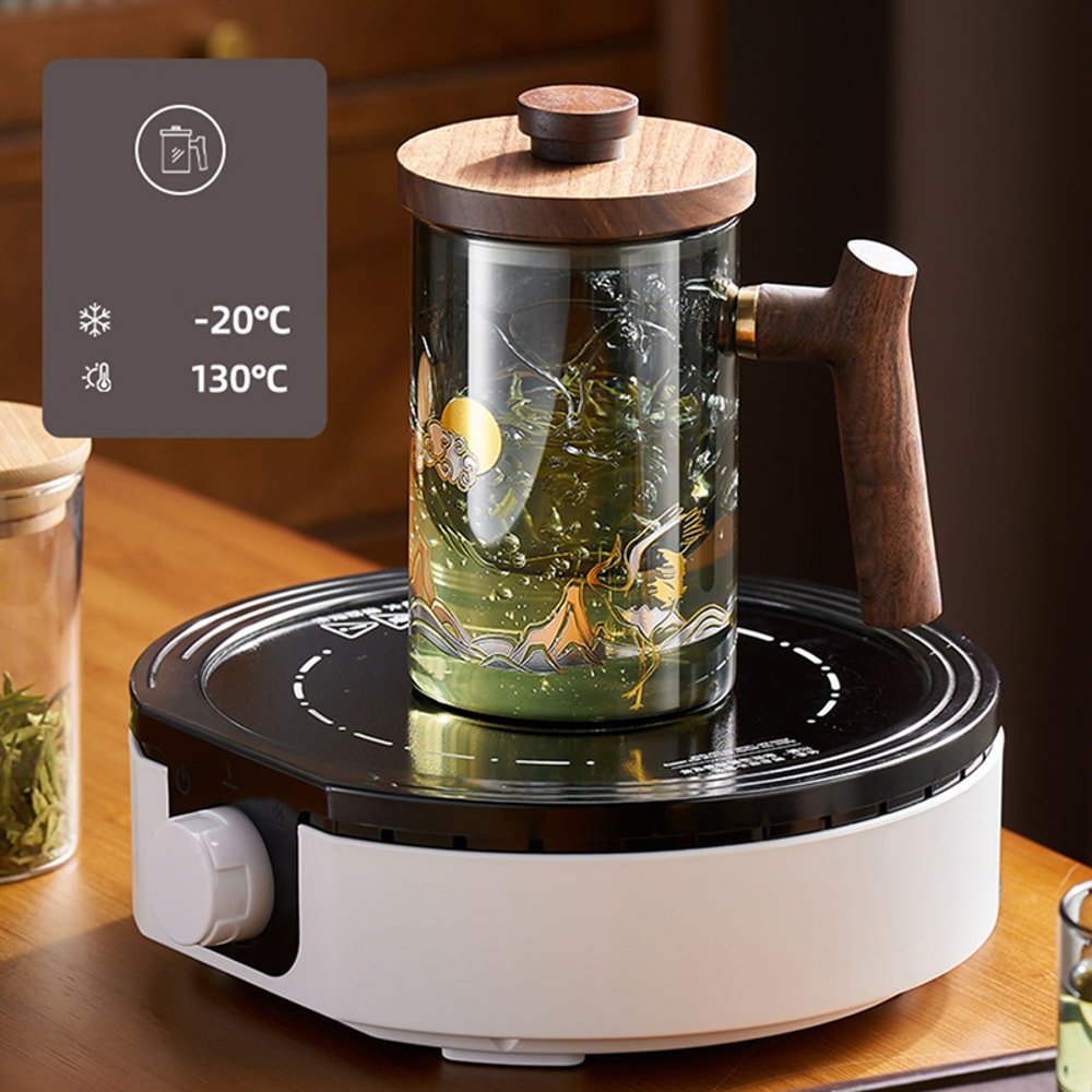 Heat Resistant Glass Tea Cup With Wooden Handle Gianxi Chinese Tea Cup With Filtered Tea Strainer F 1