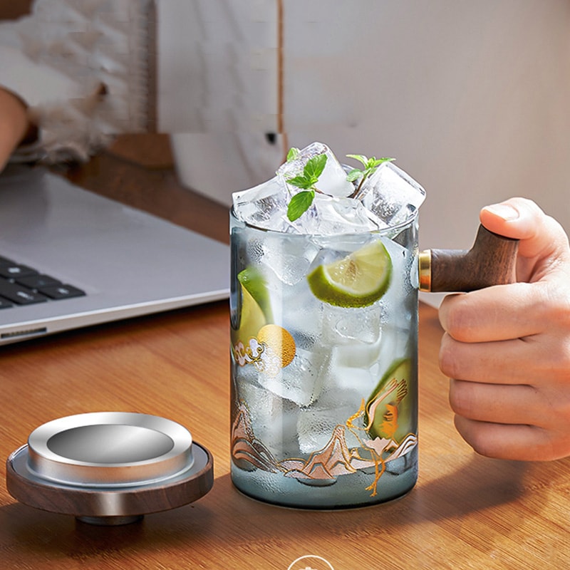 Heat Resistant Glass Tea Cup With Wooden Handle Gianxi Chinese Tea Cup With Filtered Tea Strainer F 3