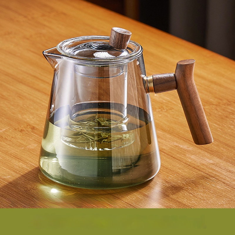 Heat Resistant Glass Tea Cup With Wooden Handle Gianxi Chinese Tea Cup With Filtered Tea Strainer F 5