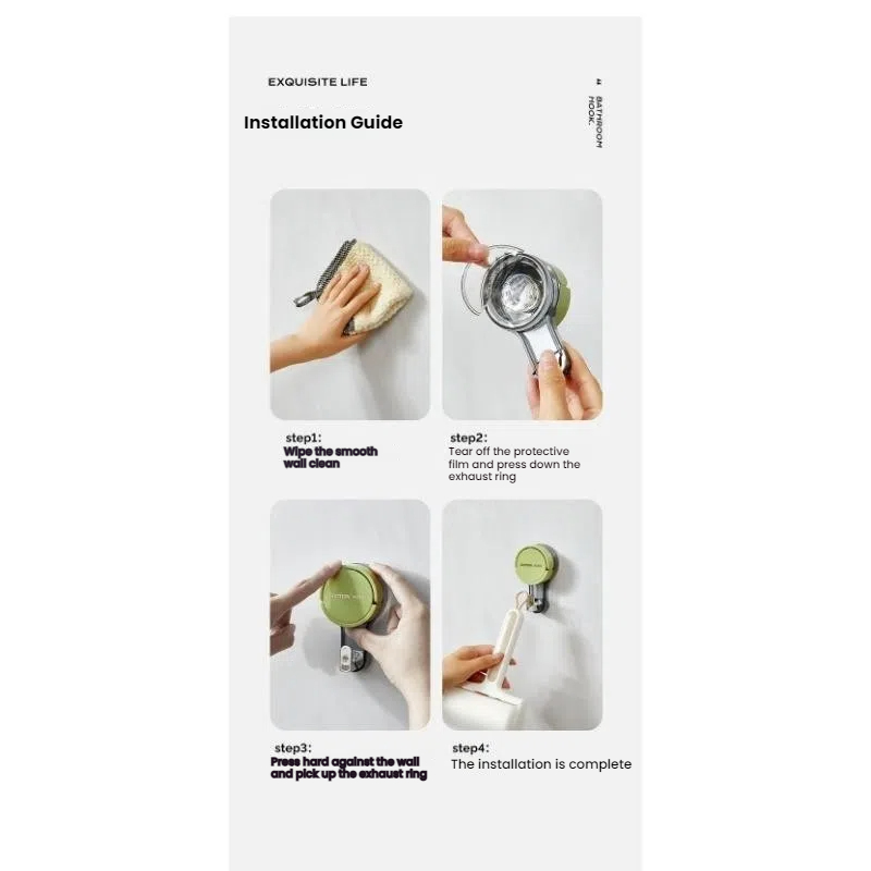 Strong Vacuum Power Suction Hooks, Traceless Adhesive No-Drilling Hooks for Bathroom, Kitchen, and Toilet Areas