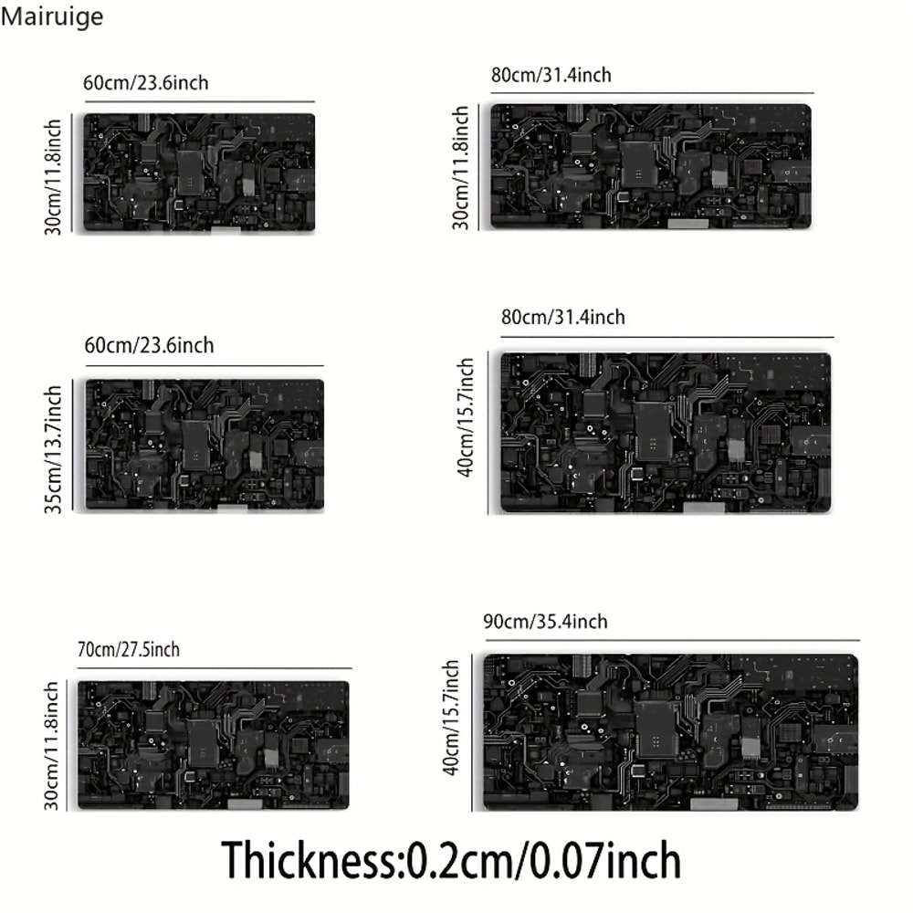 Rubber Anti-slip Gaming Keyboard Mousepads, Large Computer Office Table Mats, Black Circuit Board Pattern Mouse Pad