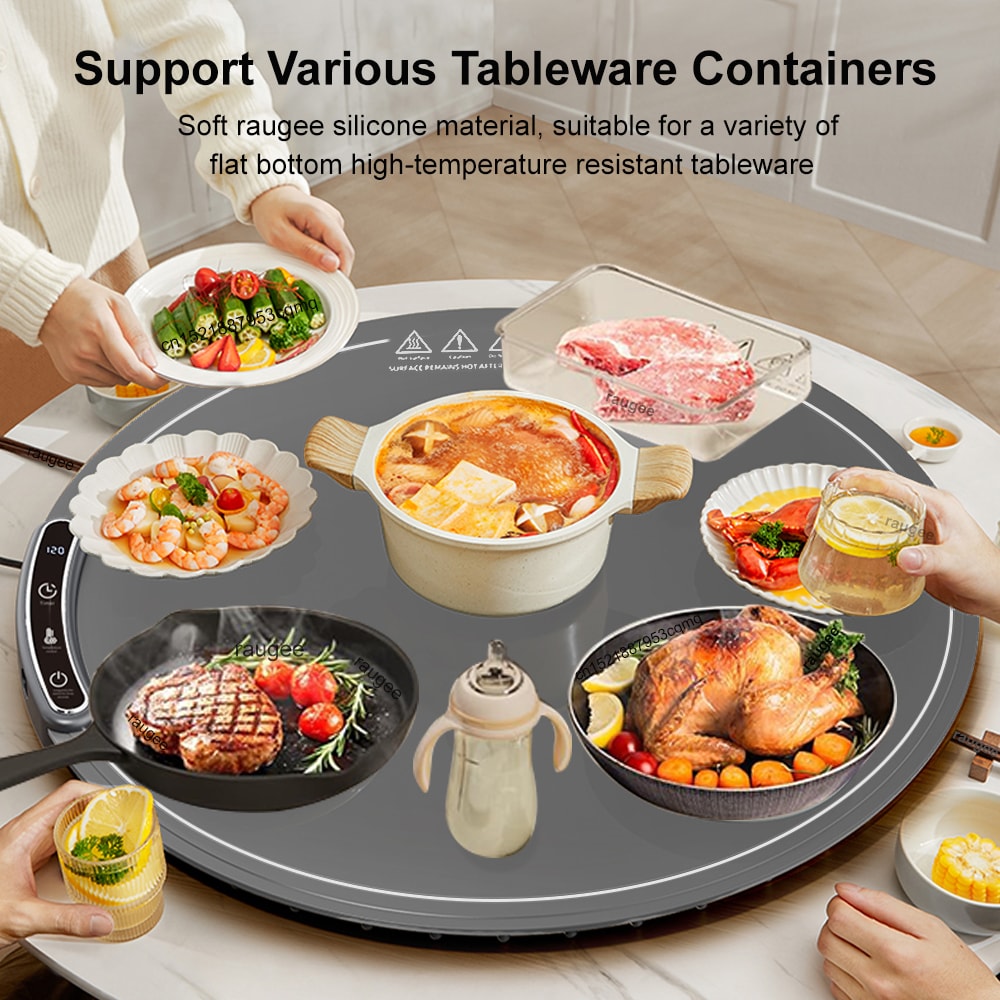 Portable Electric Food Warming Mat Silicone Round Tray With Fast Heating Temperature Control 4