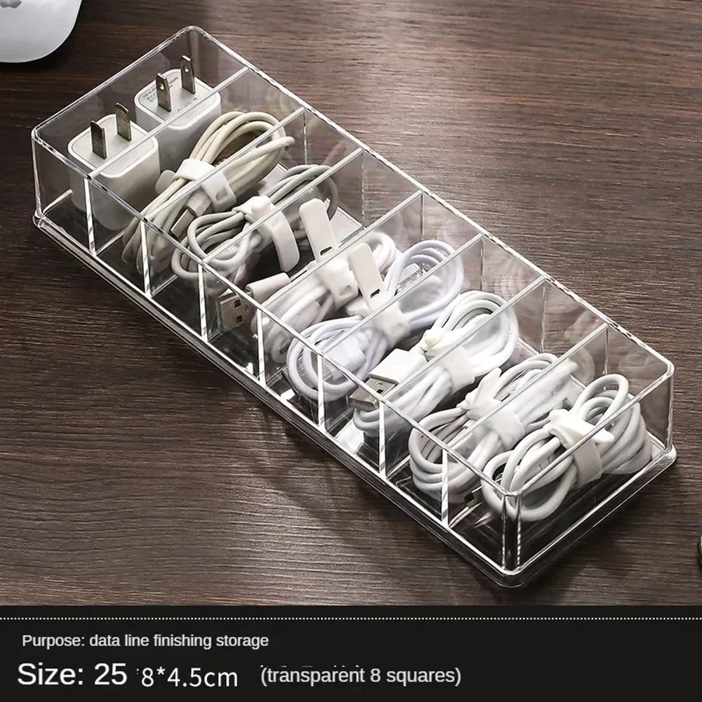 Data Cable Storage Box Household Charger Organizer Transparent Plastic Cable Box With Divided Compa 6