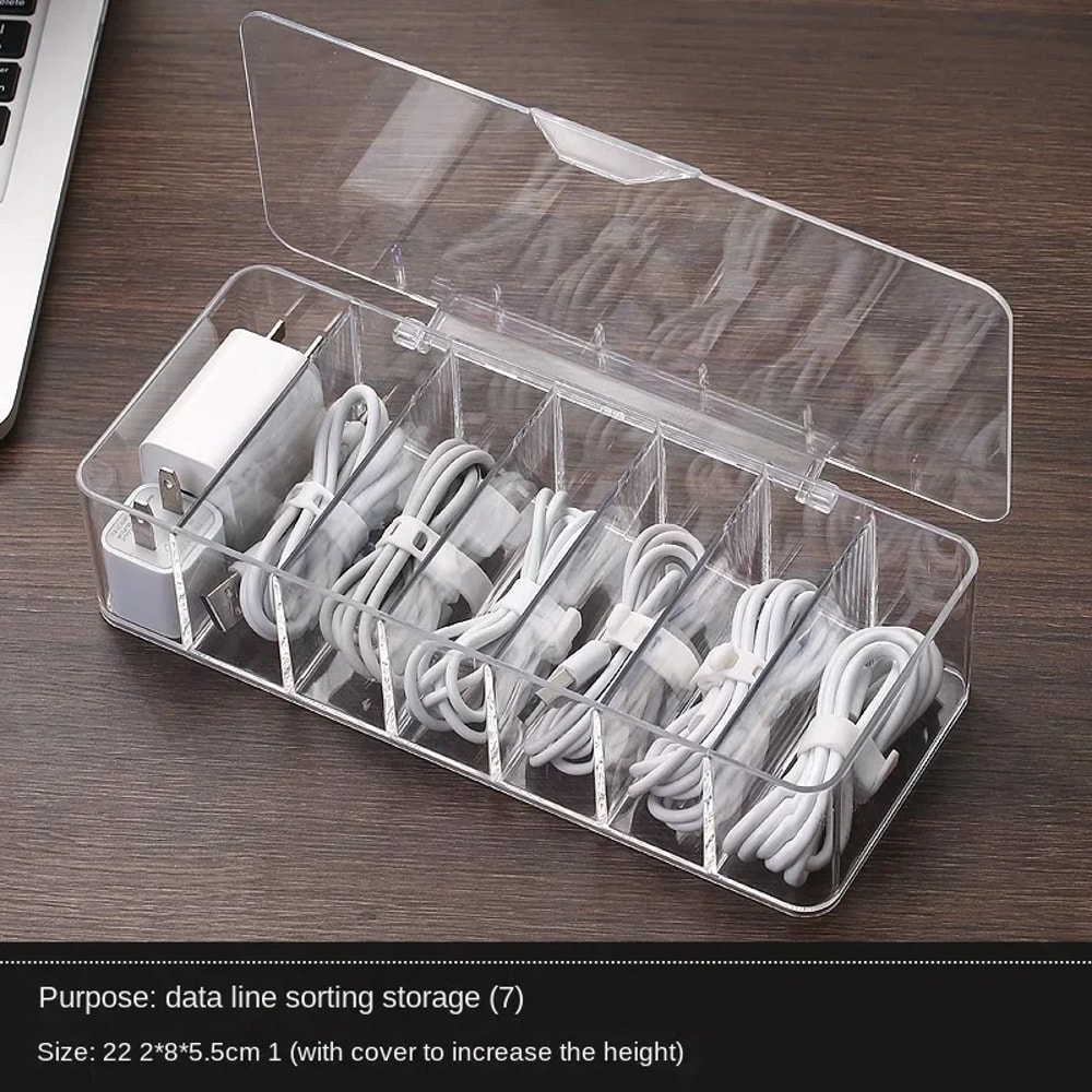 Data Cable Storage Box Household Charger Organizer Transparent Plastic Cable Box With Divided Compa 8