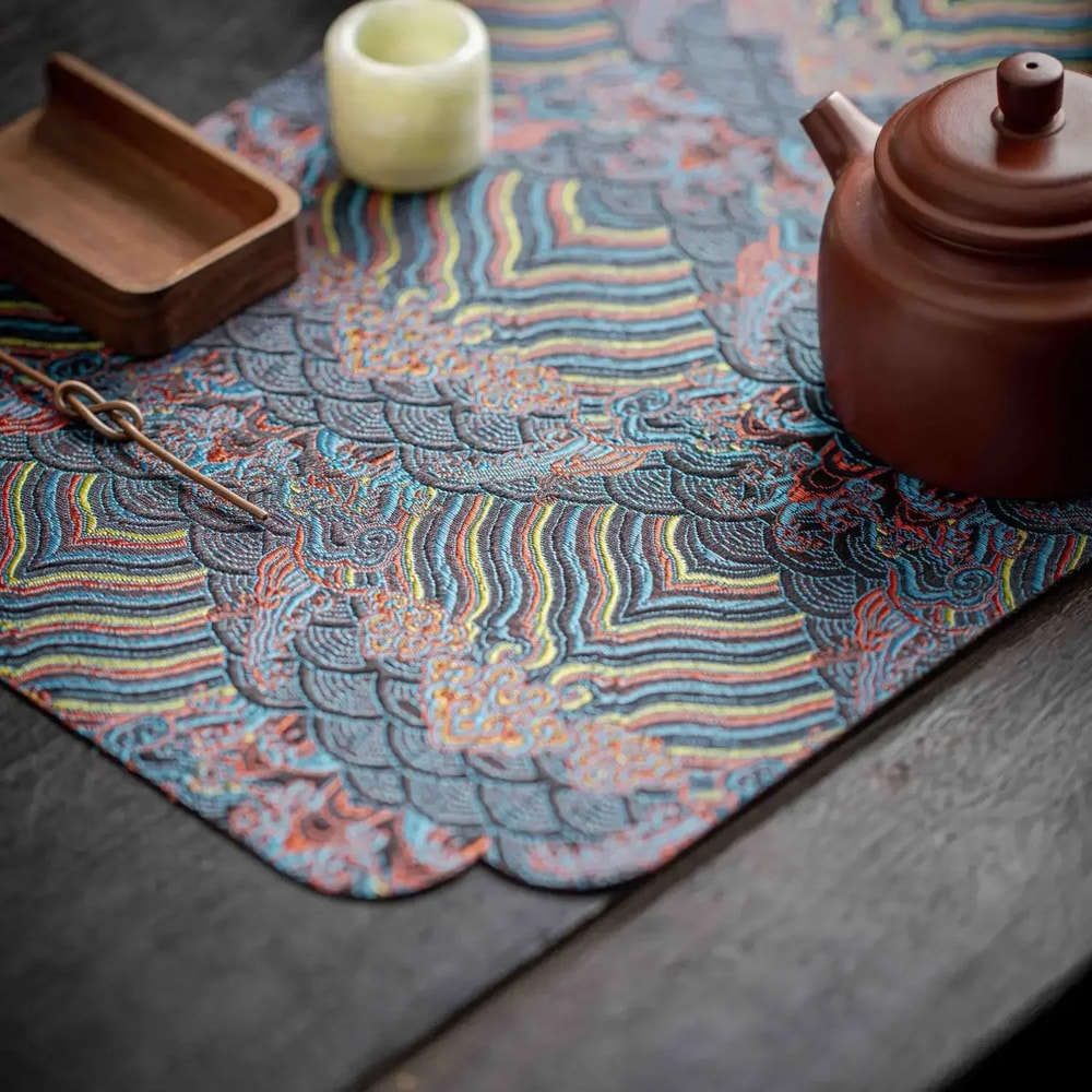 Luxury Double-Sided Brocade Tea Table Mat, Nordic Style Antiskid Tabletop Pad for Restaurant, Upholstery