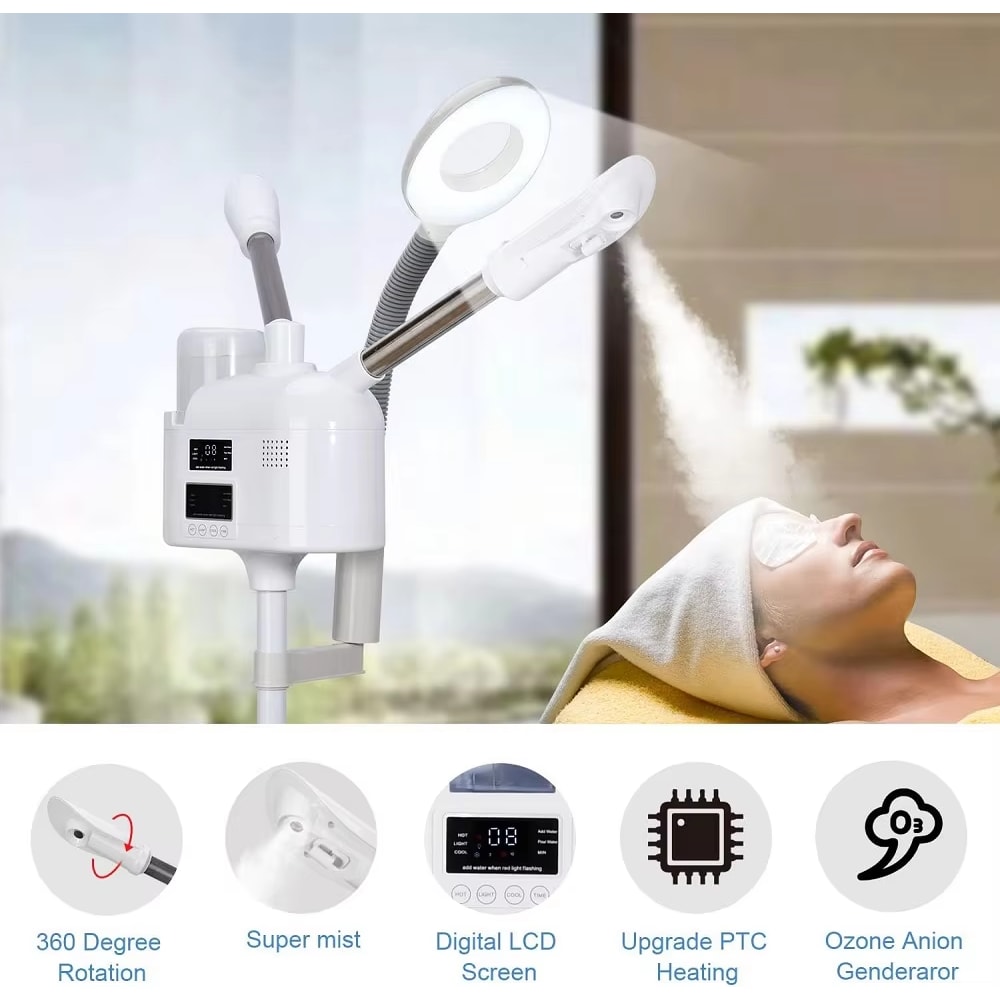 Upgrade Humidifier with LED Magnifying Lamp, Nano Ionic Steam Vaporizer for Beauty Spa