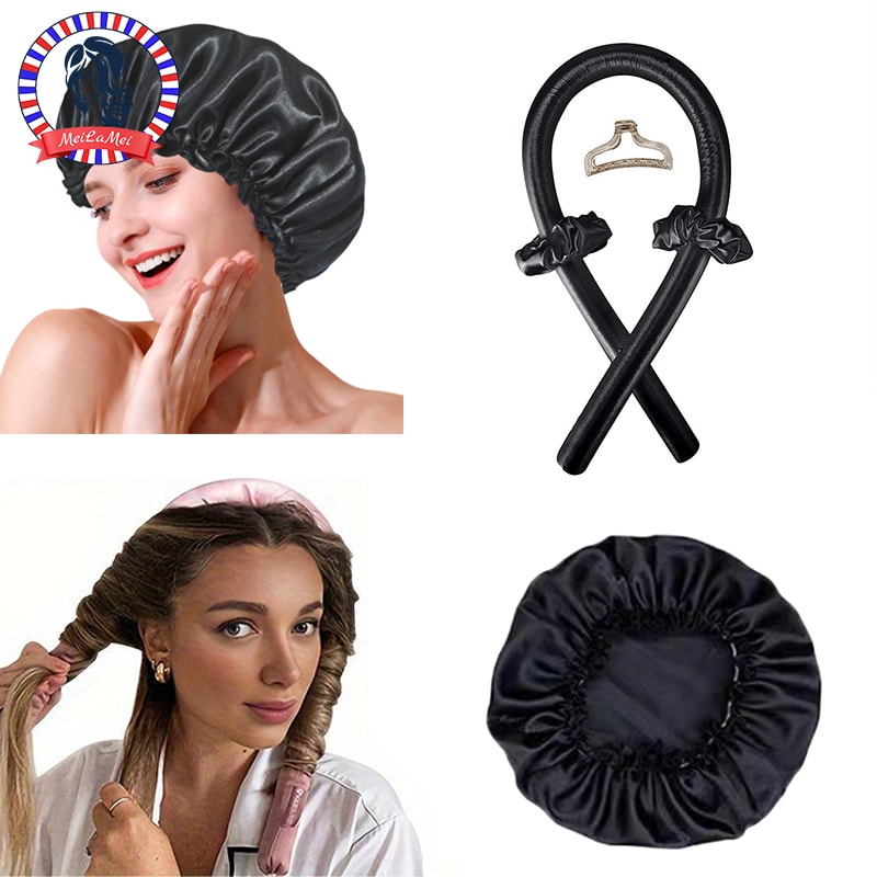 Satin Silk Hair Curler Sleeping Cap Natural Curly Hair Headwrap Set Long Hair Wave Care Tool 0