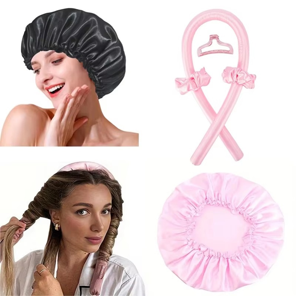Satin Silk Hair Curler Sleeping Cap Natural Curly Hair Headwrap Set Long Hair Wave Care Tool 8