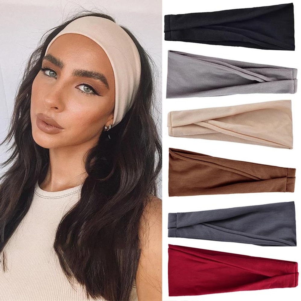 Women Headband Turban Solid Color Elastic Hair Bands Fashion Yoga Hairband Vintage Headwrap Makeup 0