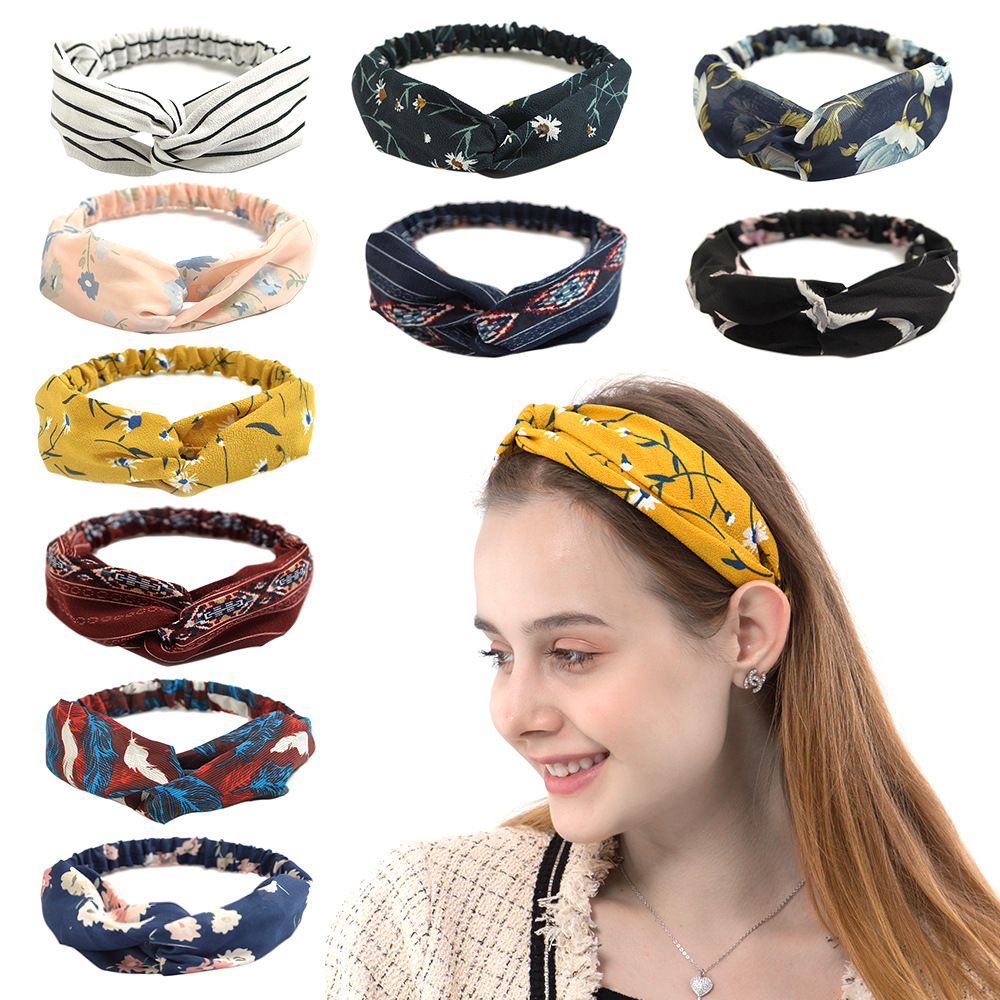 Bohemian Hair Bands For Women And Girls Vintage Print Headbands Cross Turban Hair Accessories 2