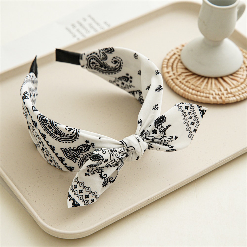 Fashion Paisley Bandana Headband for Women, Cute Rabbit Ear Hair Band, Top Knotted Bow Turban Headwrap Accessories