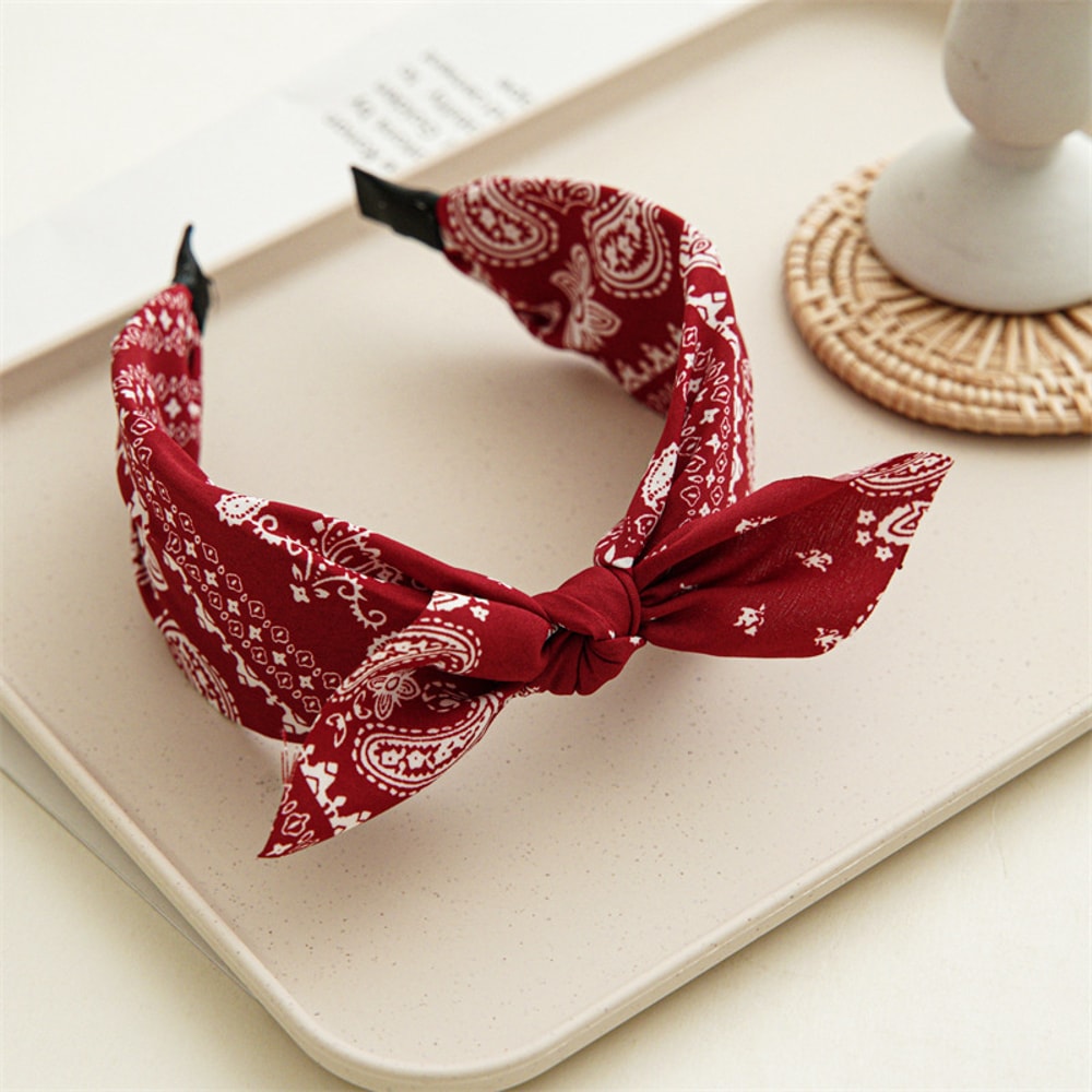 Fashion Paisley Bandana Headband for Women, Cute Rabbit Ear Hair Band, Top Knotted Bow Turban Headwrap Accessories