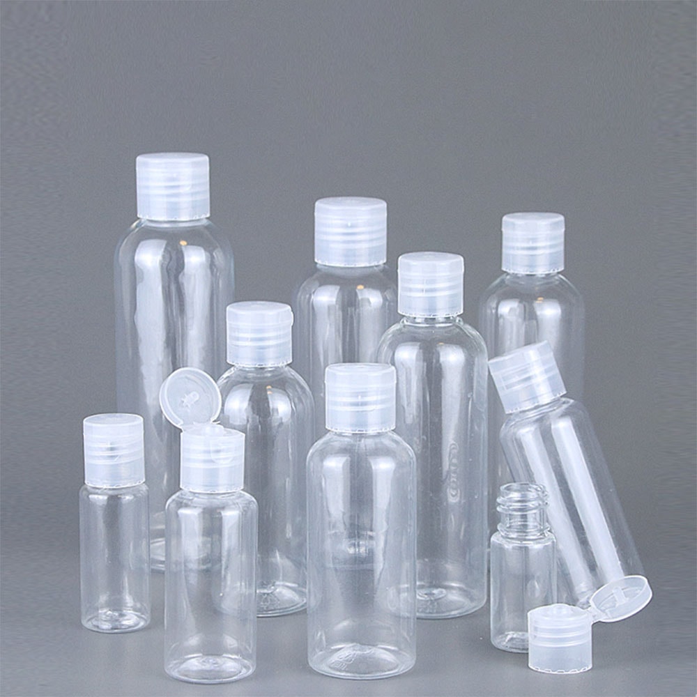 Vial Flip Top Cosmetic Container, Bottle Clear Plastic PET for Skincare Samples and Refillable Use