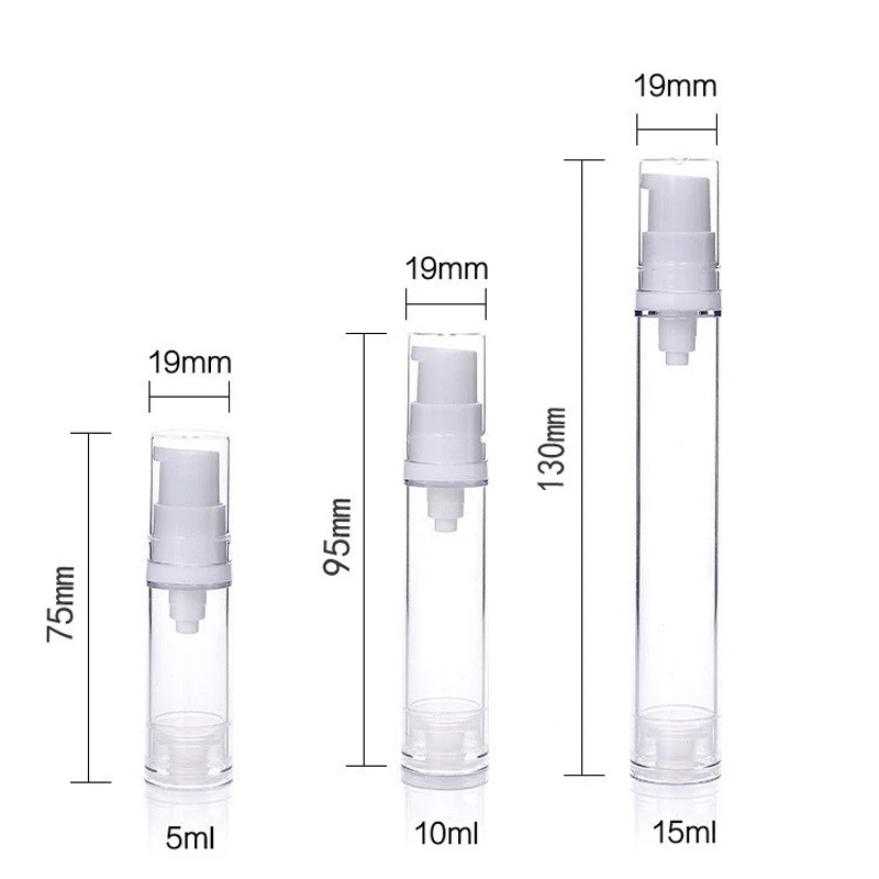Airless Pump Press Containers, Empty Plastic Vacuum Lotion Bottles for Cosmetics Skincare Travel Dispenser