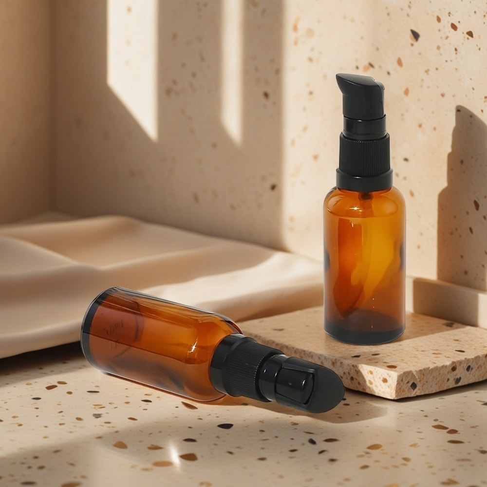 Foundation Cream Container, Cleansing Oil Shampoo Travel Accessorie, Refillable Amber Glass Pump