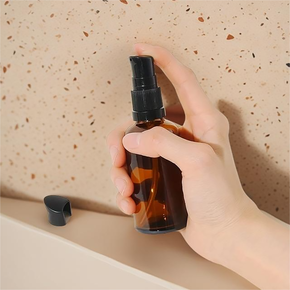 Foundation Cream Container, Cleansing Oil Shampoo Travel Accessorie, Refillable Amber Glass Pump