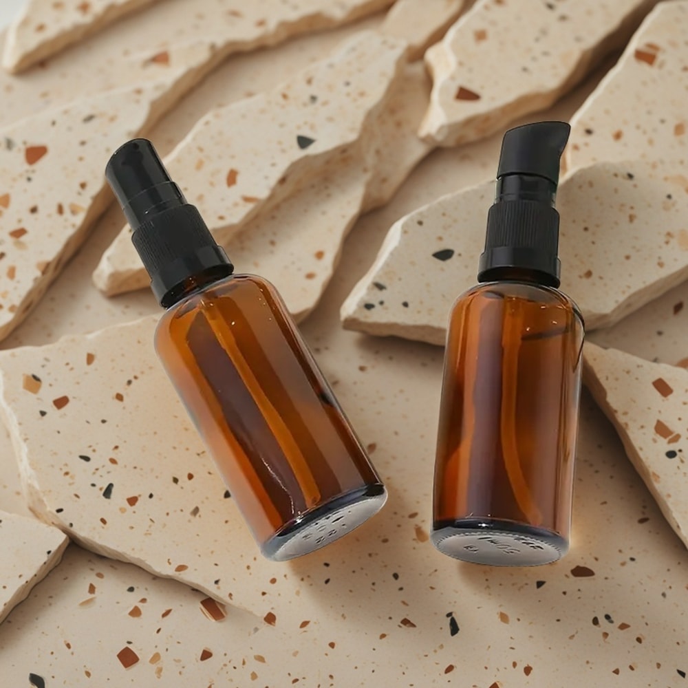 Foundation Cream Container, Cleansing Oil Shampoo Travel Accessorie, Refillable Amber Glass Pump