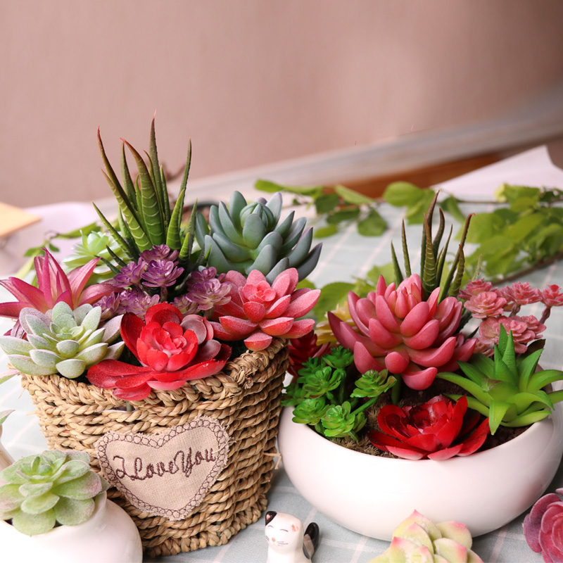 Plants Mini Artificial Succulent Plants For Home Garden Green Plastic Plants Ornament Decoration 2