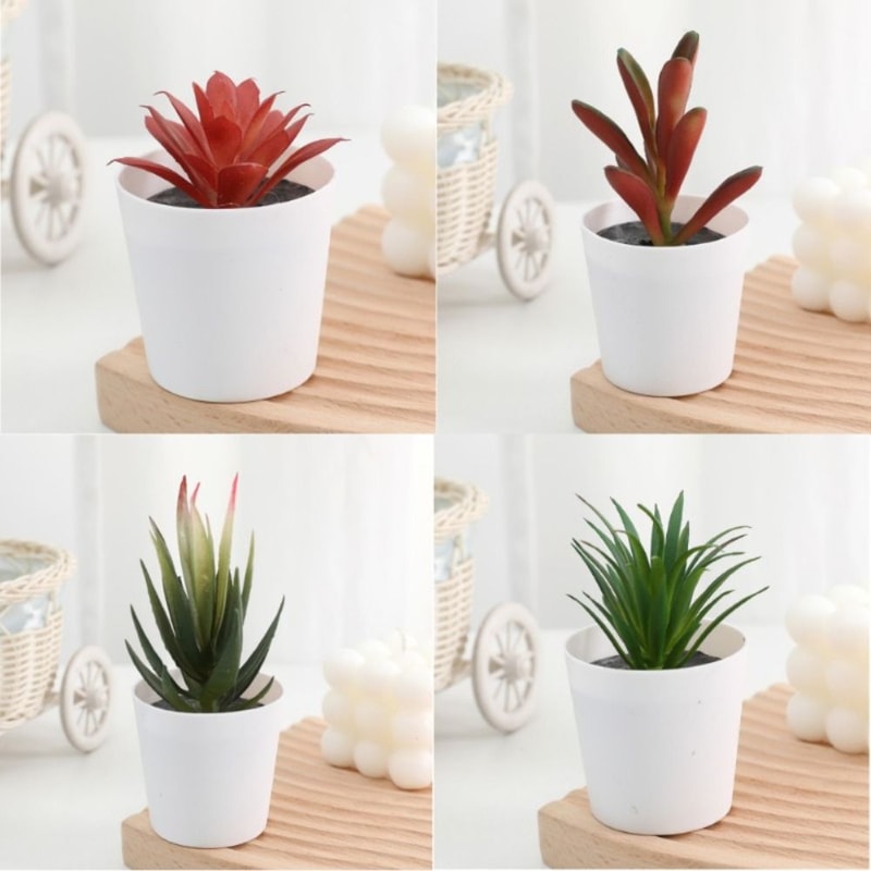 Simulation Succulents Bonsai Cactus, Mini Evergreen Artificial Succulent Plants for Decor
