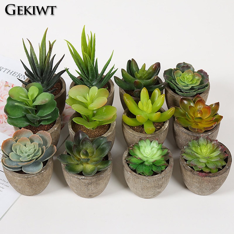 Artificial Succulent Plants, Mini Evergreen Fake Tree Pot, Small Decorative Plants for Office Table and Home Garden Deco