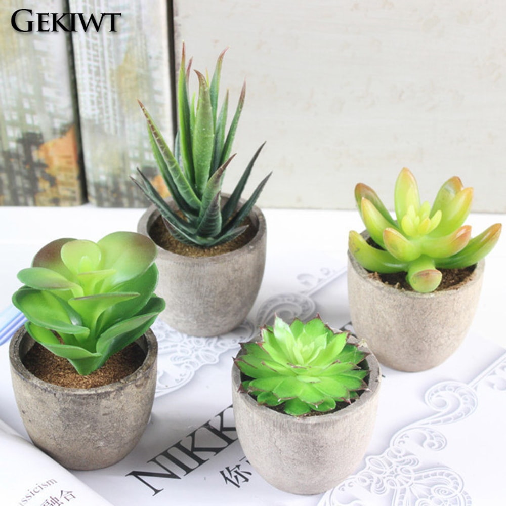 Artificial Succulent Plants, Mini Evergreen Fake Tree Pot, Small Decorative Plants for Office Table and Home Garden Deco