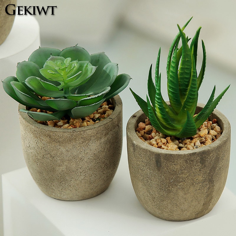 Artificial Succulent Plants, Mini Evergreen Fake Tree Pot, Small Decorative Plants for Office Table and Home Garden Deco
