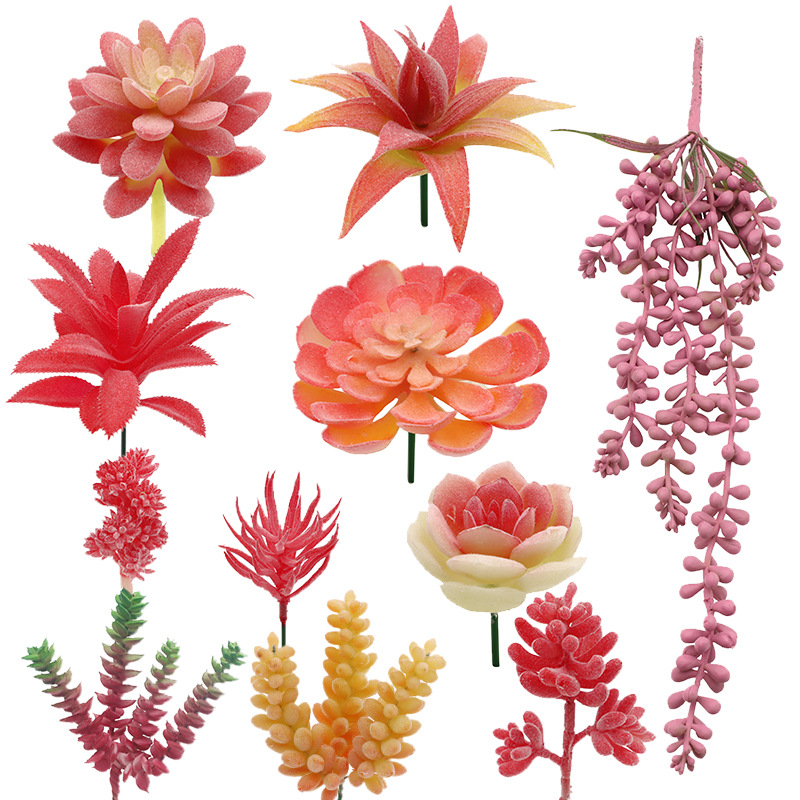 Artificial Red Flocking Succulent Bonsai Home Garden Office DIY Decoration 0
