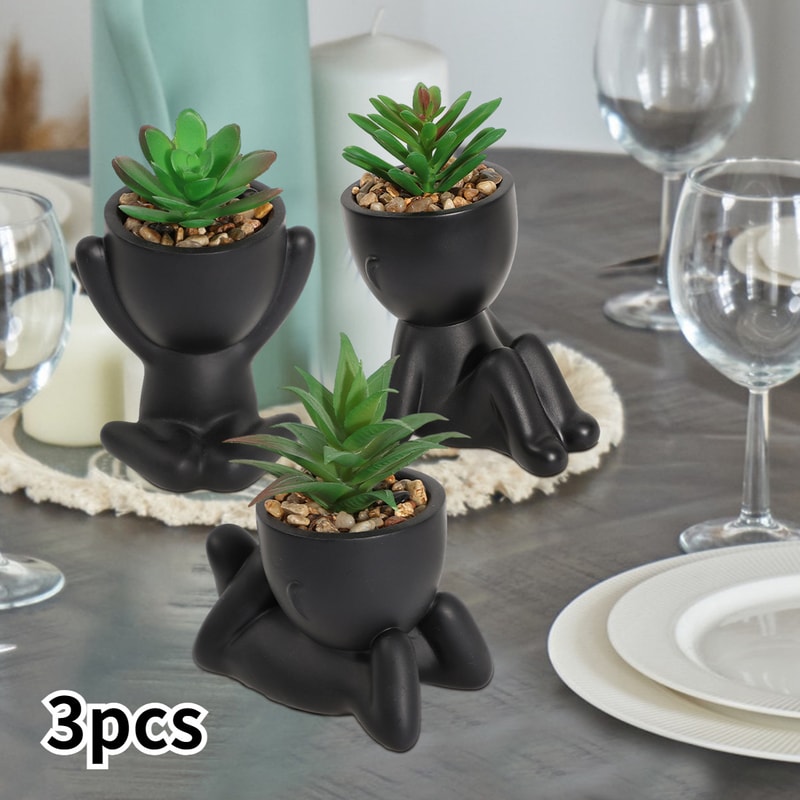 Aloe Vera Succulent Pot Plant, Cartoon Design Artificial Succulent with Black PE Material for Home Decor