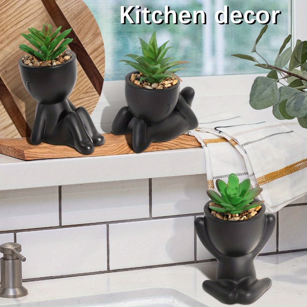 Aloe Vera Succulent Pot Plant, Cartoon Design Artificial Succulent with Black PE Material for Home Decor