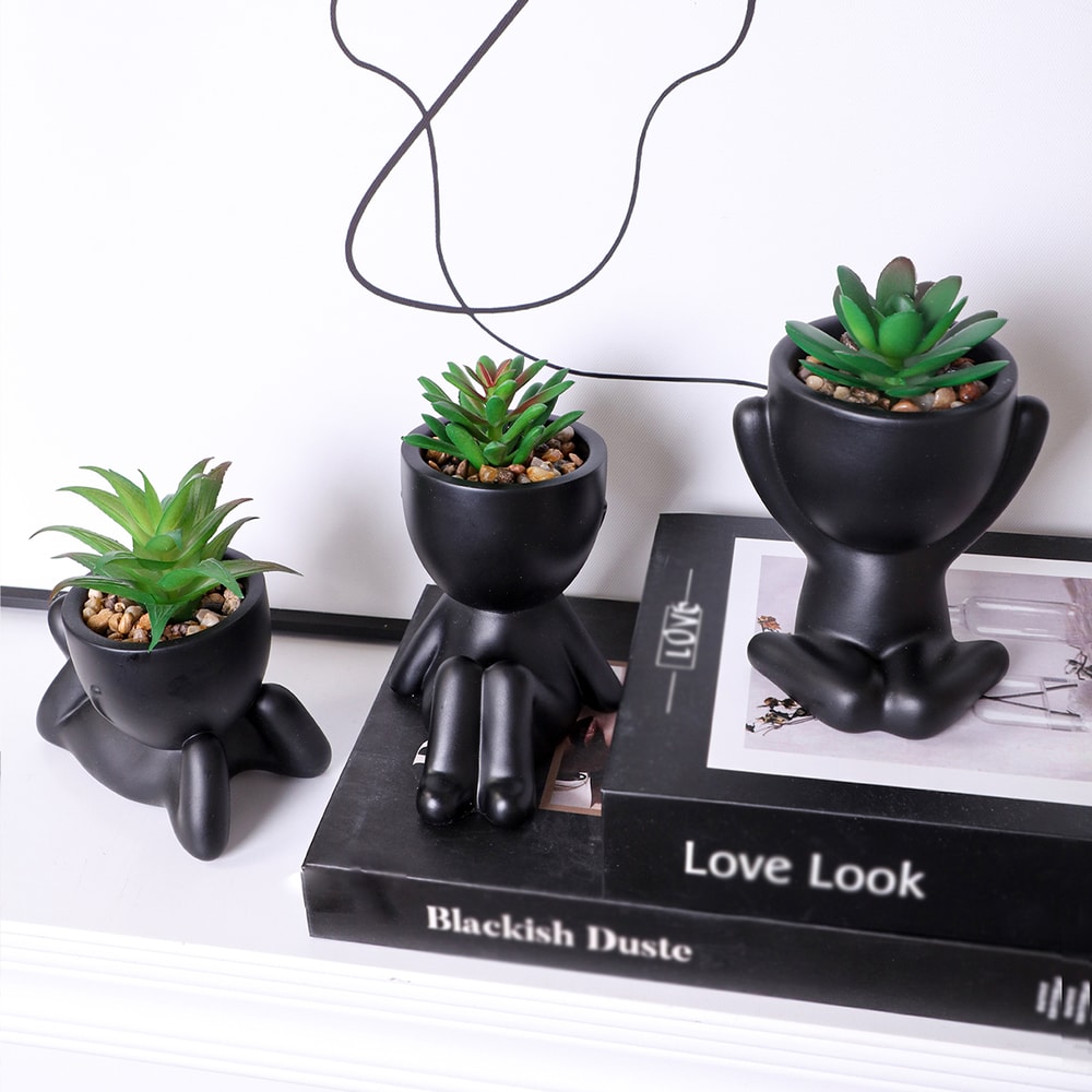 Aloe Vera Succulent Pot Plant, Cartoon Design Artificial Succulent with Black PE Material for Home Decor