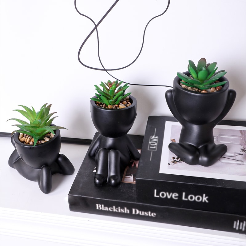 Aloe Vera Succulent Pot Plant, Cartoon Design Artificial Succulent with Black PE Material for Home Decor