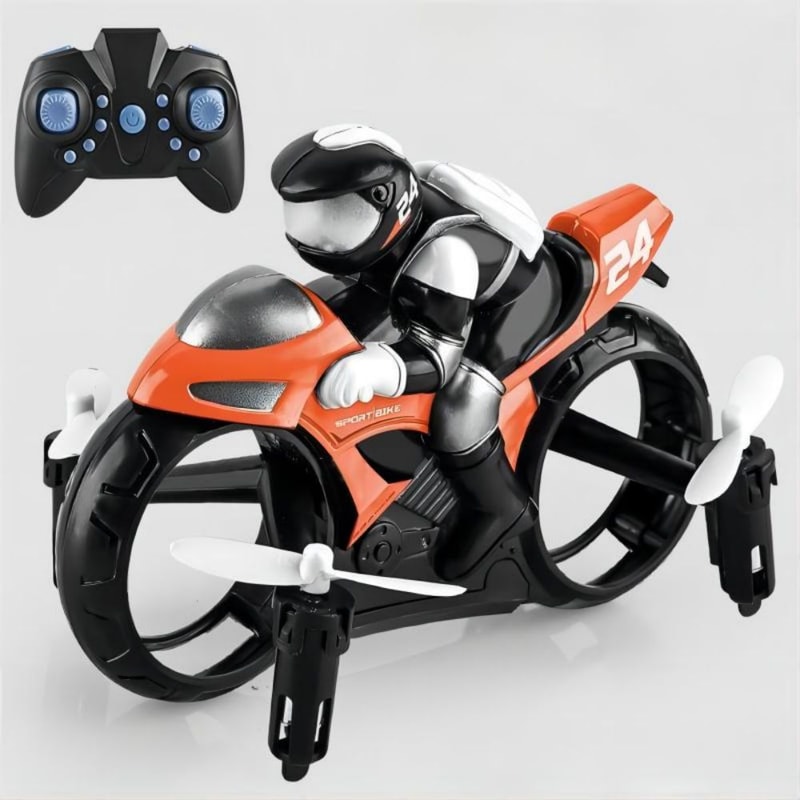 Land and Air Tumbling Remote Control Motorcycle Airplane, Dual-purpose Stunt Drift Drone Helicopter for Kids, Rechargeab