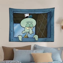 spongebob octopus brother cartoon tapestry, cute bedroom wall hanging background cloth by potdemiel
