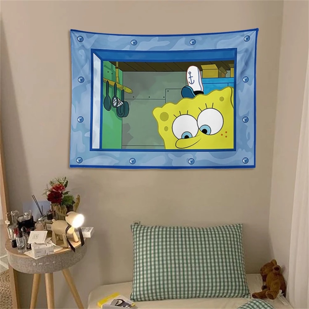SpongeBob Octopus Brother Cartoon Tapestry, Cute Bedroom Wall Hanging Background Cloth by Potdemiel