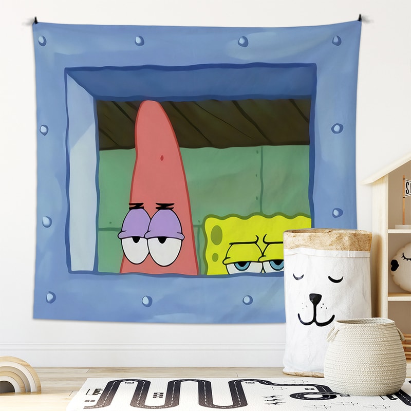 SpongeBob Octopus Brother Cartoon Tapestry, Cute Bedroom Wall Hanging Background Cloth by Potdemiel