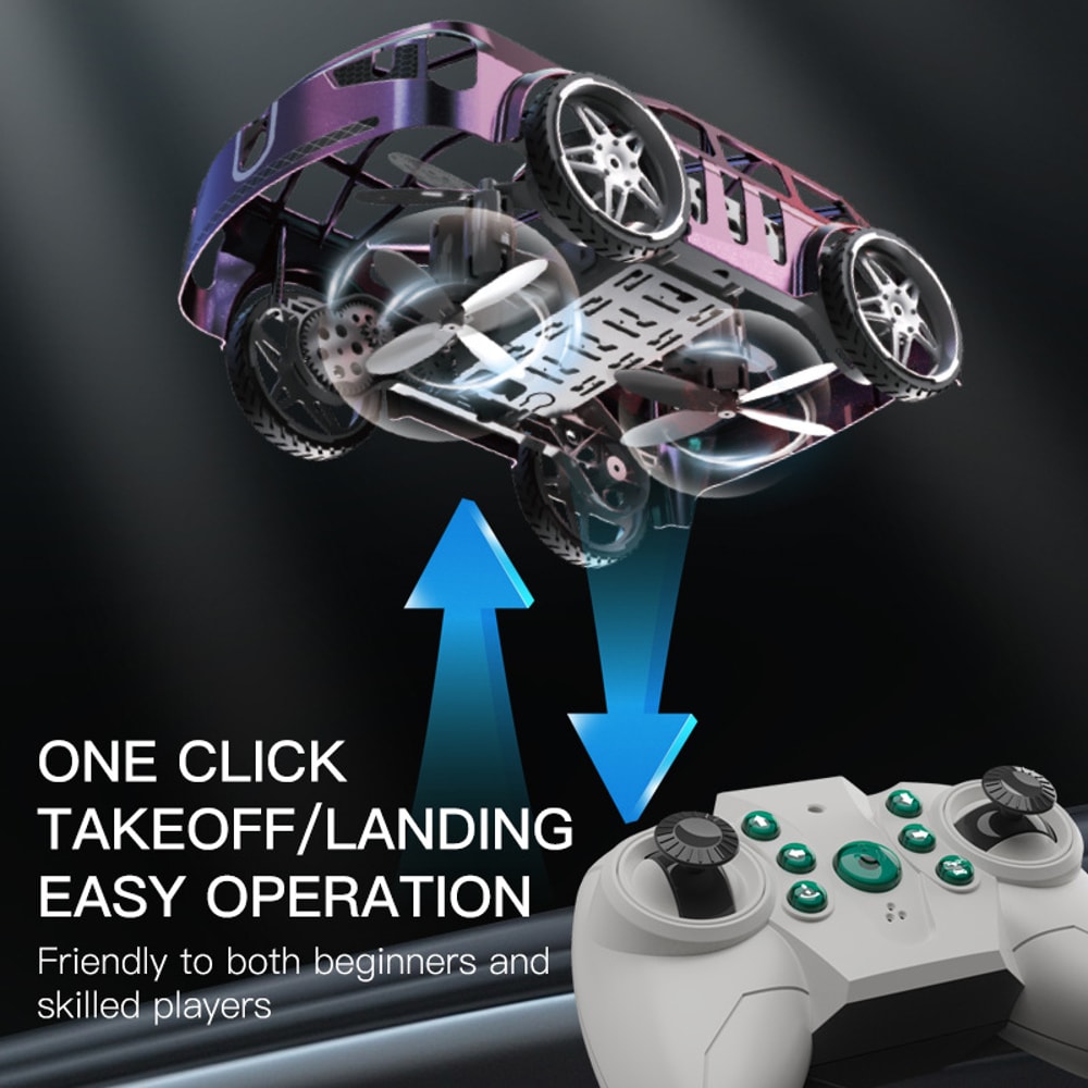 Dual Mode RC Quadcopter Drone-Car Electric Remote Control Land Air Light Toys for Outdoor Fun