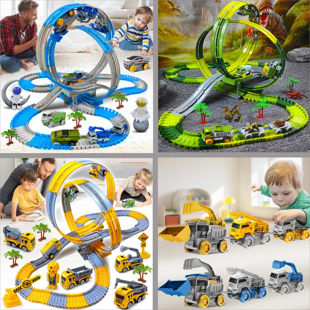 Electric Engineering Race Car Toy Space Track Toys Magic Climbing Bendable Flexible Race Track Cars 4