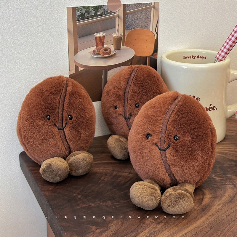 Smiling Coffee Bean Stuffed Plush Doll Key Chain Soft Food Xmas Gifts for Girls